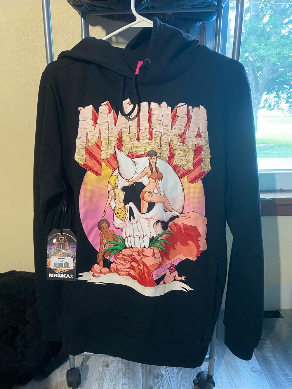 Mishka Black Hoodie with Multicolor Pinup Skull Graphic